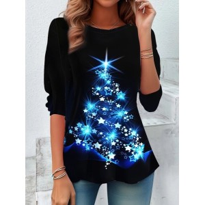 Women's Long Sleeve Tee T-shirt Spring/Fall Christmas Printing Jersey Crew Neck Daily Going Out Casual Top