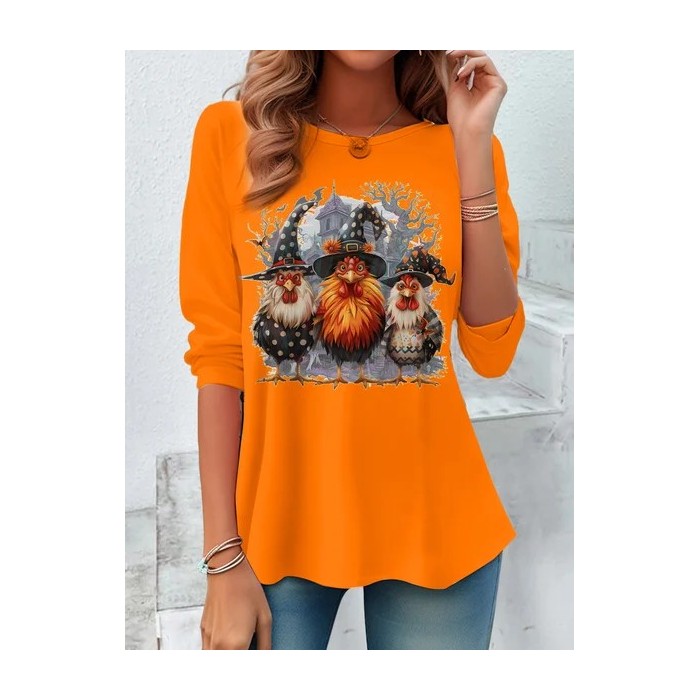 Women's Long Sleeve Tee T-shirt Spring/Fall Halloween Printing Jersey Crew Neck Daily Going Out Vintage Top