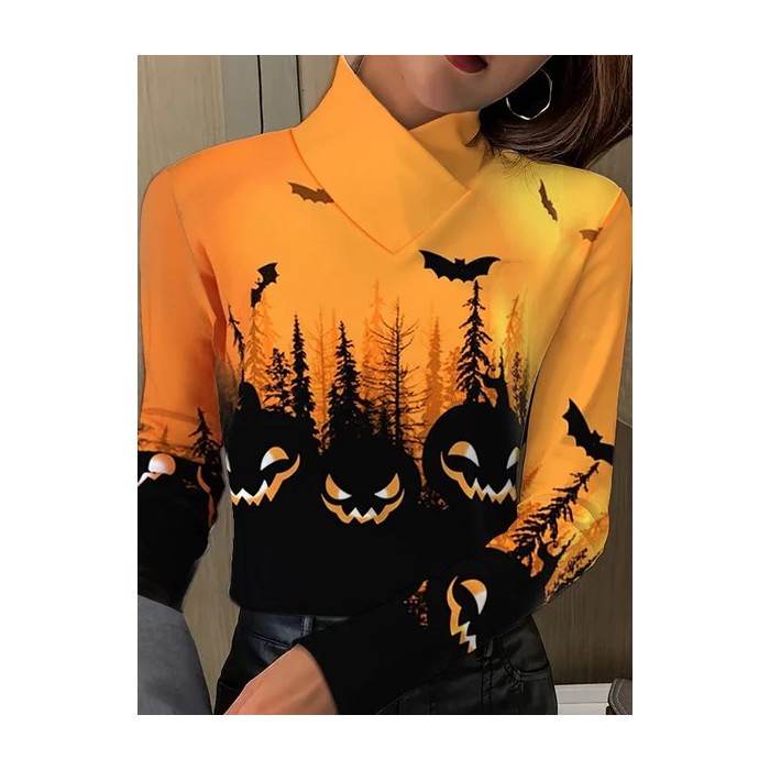 Women's Long Sleeve Blouse Spring/Fall Halloween Printing Daily Going Out Vintage Top