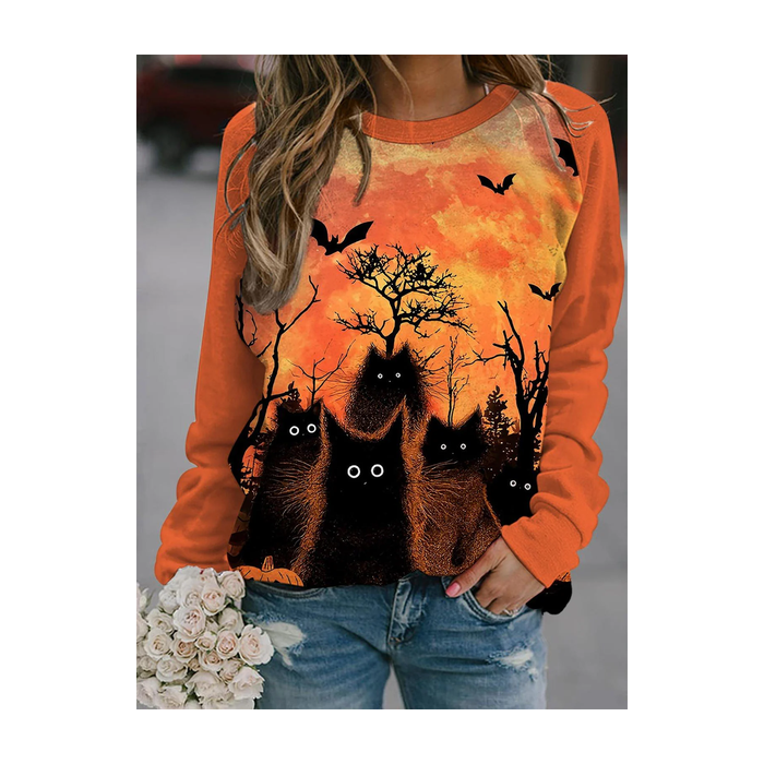 Women's Crew Neck Halloween Printing Vintage Spring/Fall Long Sleeve Sweatshirt