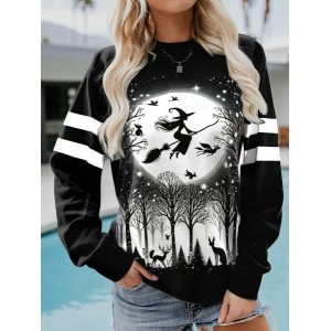 Women's Crew Neck Halloween Casual Spring/Fall Long Sleeve Sweatshirt
