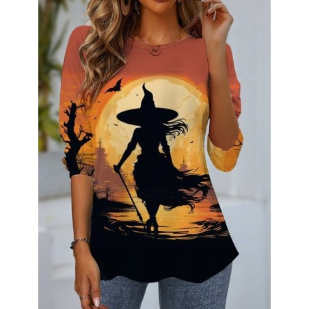 Women's Long Sleeve Tee T-shirt Spring/Fall Halloween Jersey Crew Neck Daily Going Out Casual Top