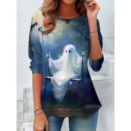 Women's Long Sleeve Tee T-shirt Spring/Fall Halloween Printing Jersey Crew Neck Daily Going Out Vintage Top