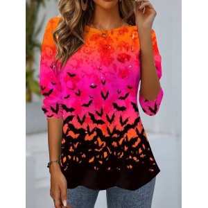 Women's Long Sleeve Tee T-shirt Spring/Fall Halloween Jersey Crew Neck Daily Going Out Casual Top