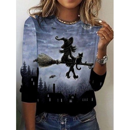 Women's Long Sleeve Tee T-shirt Spring/Fall Halloween Printing Jersey Crew Neck Daily Going Out Vintage Top