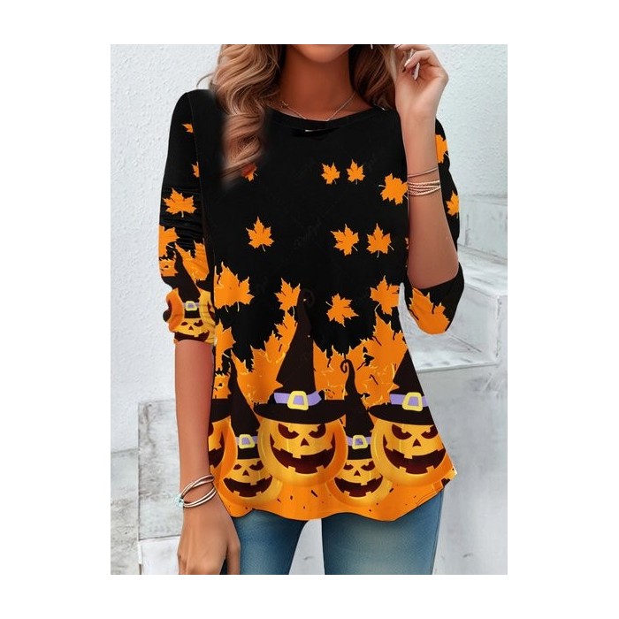 Women's Long Sleeve Tee T-shirt Spring/Fall Halloween (pumpkin) Jersey Crew Neck Daily Going Out Vintage Top