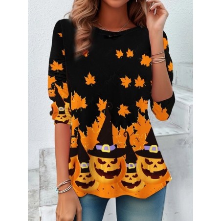 Women's Long Sleeve Tee T-shirt Spring/Fall Halloween (pumpkin) Jersey Crew Neck Daily Going Out Vintage Top