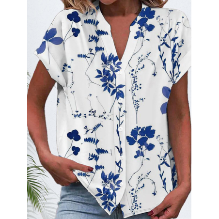 Women's Short Sleeve Shirt Summer Floral Printing V Neck Daily Going Out Casual Top