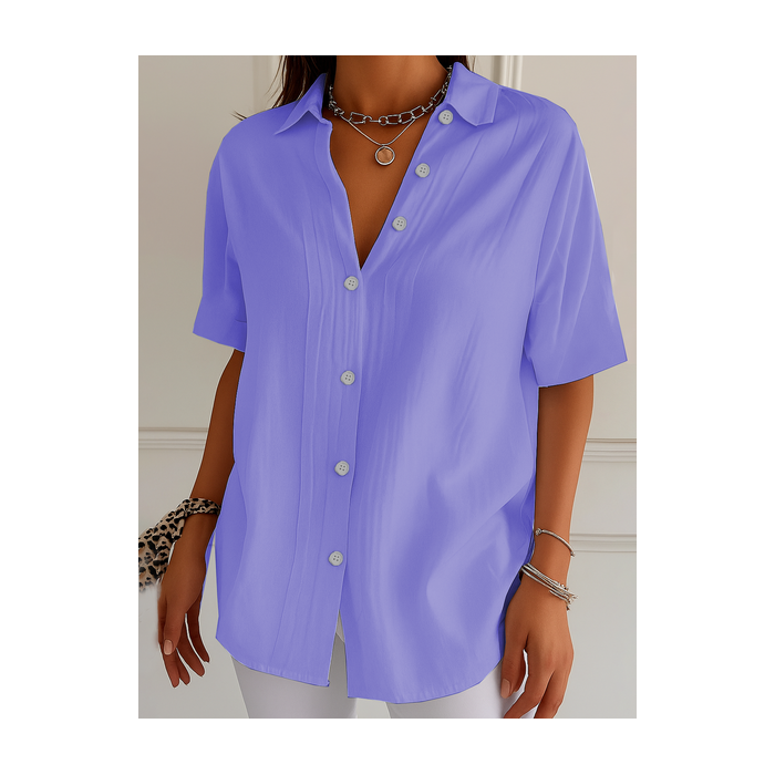 Women Plain Short Sleeve Shirt Summer Printing Shirt Collar Daily Casual Top