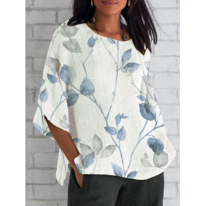 Women Floral Half Sleeve Tee T-shirt Crew Neck Casual Summer Top