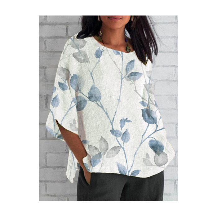 Women Floral Half Sleeve Tee T-shirt Crew Neck Casual Summer Top