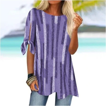 Geometric Crew Neck Loose Casual Blouse