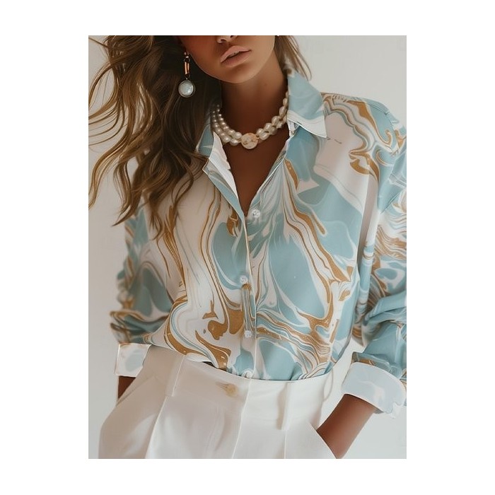 Women's Long Sleeve Shirt Spring/Fall Gradient Pattern Printing Shirt Collar Daily Going Out Casual Top