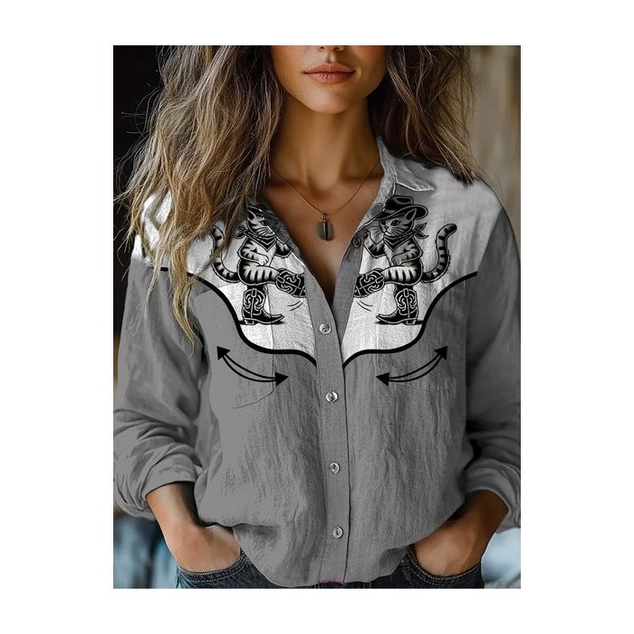 Women's Long Sleeve Shirt Spring/Fall Color Block Shirt Collar Holiday Going Out Casual Top