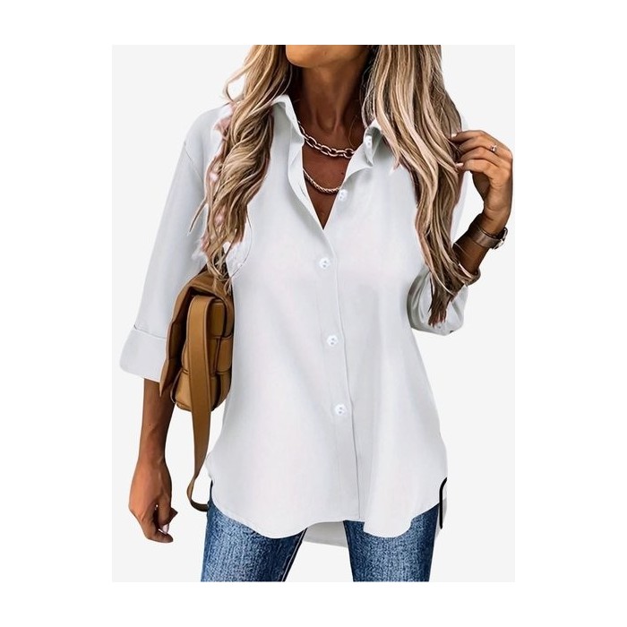Women's Long Sleeve Shirt Spring/Fall Plain Shirt Collar Daily Going Out Casual Top