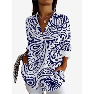 Women's Long Sleeve Shirt Spring/Fall Ethnic Shirt Collar Vacation Going Out Casual Top
