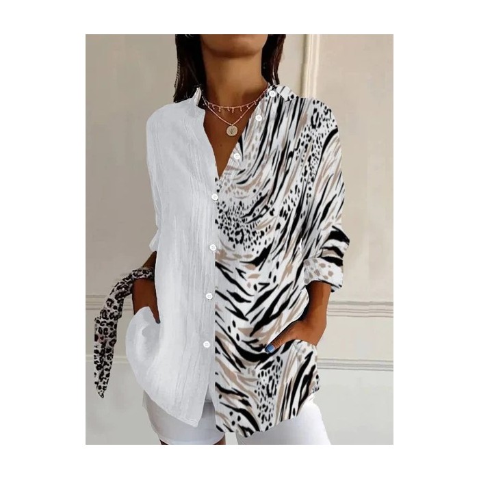 Women's Long Sleeve Shirt Spring/Fall Leopard Shirt Collar Holiday Going Out Casual Top