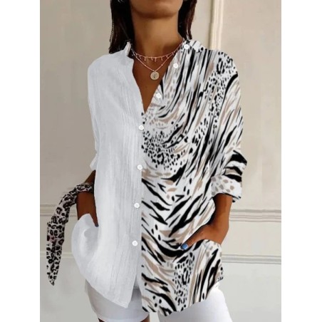 Women's Long Sleeve Shirt Spring/Fall Leopard Shirt Collar Holiday Going Out Casual Top