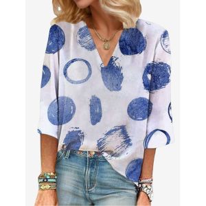 Women's Three Quarter Sleeve Blouse Spring/Fall Polka Dots V Neck Holiday Going Out Casual Top
