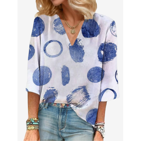 Women's Three Quarter Sleeve Blouse Spring/Fall Polka Dots V Neck Holiday Going Out Casual Top
