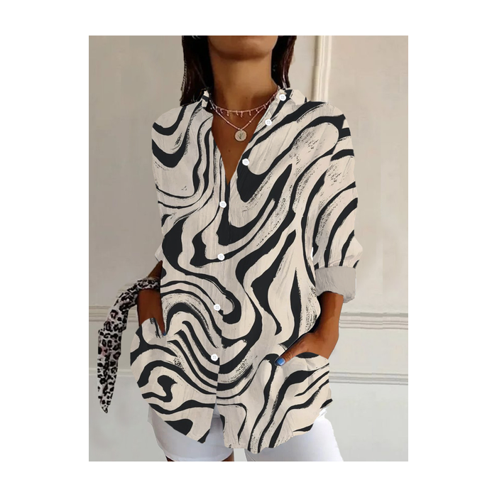 Women's Long Sleeve Shirt Spring/Fall Striped Shirt Collar Daily Going Out Casual Top