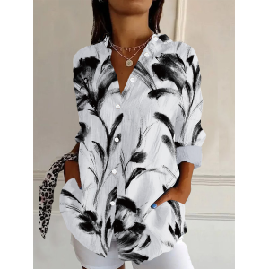 Women's Long Sleeve Shirt Spring/Fall Floral Shirt Collar Daily Going Out Casual Top