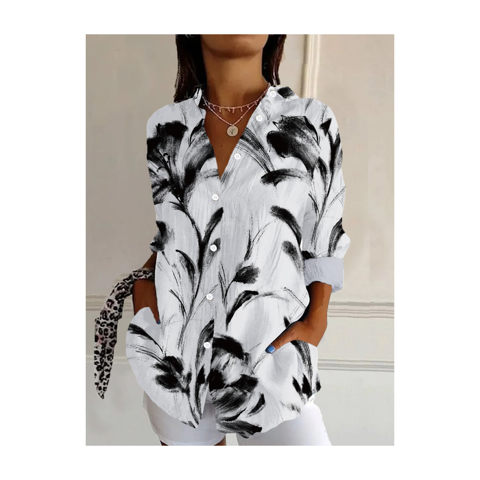 Women's Long Sleeve Shirt Spring/Fall Floral Shirt Collar Daily Going Out Casual Top