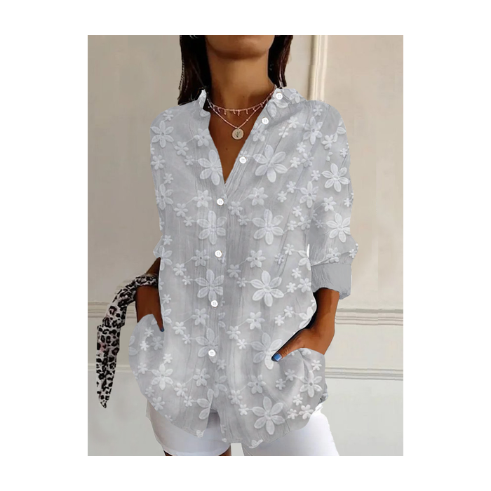 Women's Long Sleeve Shirt Spring/Fall Floral Buckle Shirt Collar Daily Going Out Casual Top