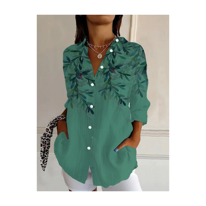 Women's Long Sleeve Shirt Spring/Fall Plants Buckle Shirt Collar Daily Going Out Casual Top