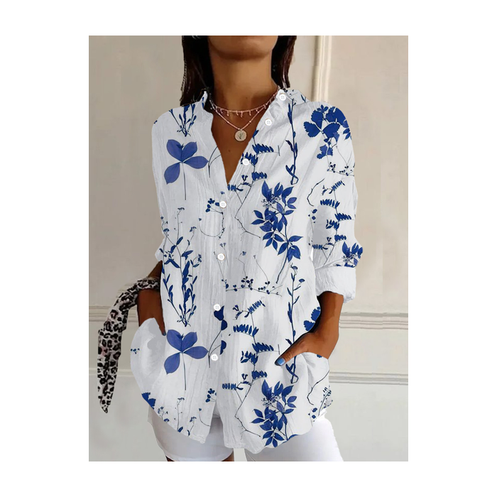 Women's Long Sleeve Shirt Spring/Fall Floral Buckle Shirt Collar Daily Going Out Casual Top