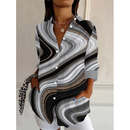 Women's Long Sleeve Shirt Spring/Fall Abstract Shirt Collar Daily Going Out Casual Top