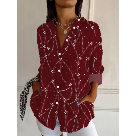 Women's Long Sleeve Shirt Spring/Fall Abstract Buckle Shirt Collar Daily Going Out Casual Top