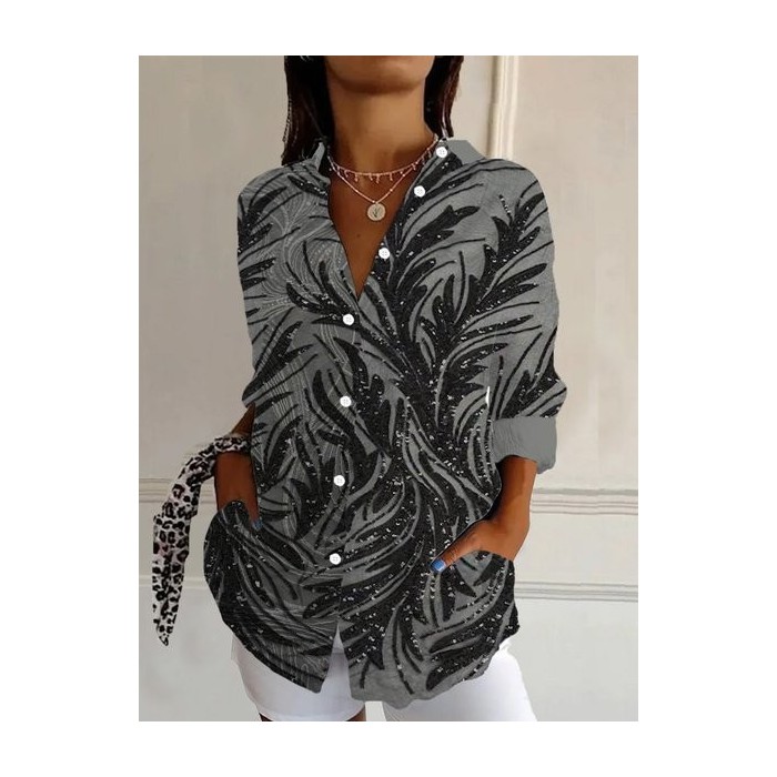Women's Long Sleeve Floral Shirt Spring/Fall Leaf Shirt Collar Daily Going Out Casual Top