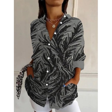 Women's Long Sleeve Floral Shirt Spring/Fall Leaf Shirt Collar Daily Going Out Casual Top