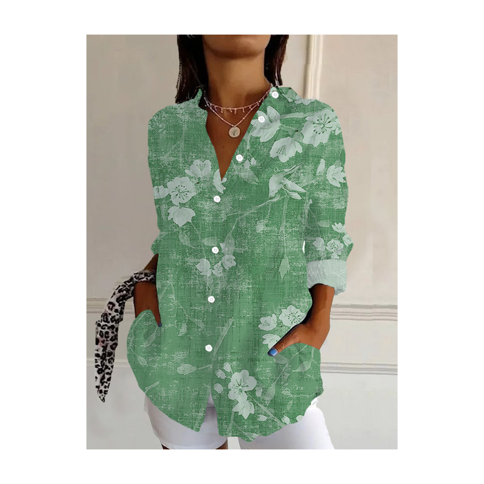 Women's Long Sleeve Shirt Spring/Fall Floral Buckle Shirt Collar Daily Going Out Casual Top