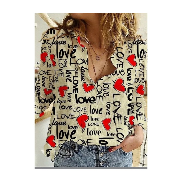 Women's Long Sleeve Shirt Spring/Fall Text Letters Printing Shirt Collar Daily Going Out Casual Top