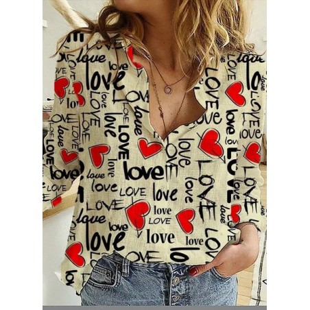 Women's Long Sleeve Shirt Spring/Fall Text Letters Printing Shirt Collar Daily Going Out Casual Top