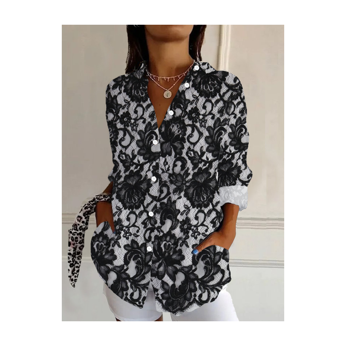 Women's Long Sleeve Shirt Spring/Fall Floral Buckle Shirt Collar Daily Going Out Casual Top