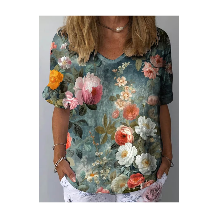 Women's Short Sleeve Blouse Summer Floral Printing Crew Neck Daily Going Out Casual Top
