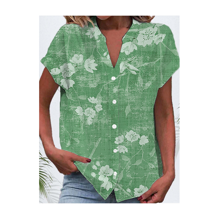 Women's Short Sleeve Shirt Summer Floral Printing V Neck Daily Going Out Casual Top