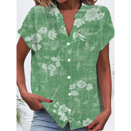 Women's Short Sleeve Shirt Summer Floral Printing V Neck Daily Going Out Casual Top