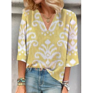 Women's Three Quarter Sleeve Blouse Spring/Fall Floral Printing V Neck Daily Going Out Casual Top