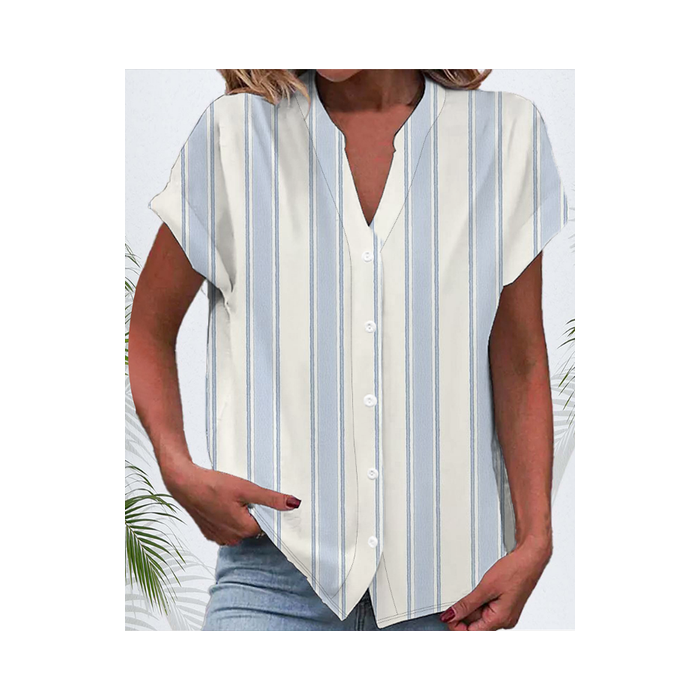 Women's Short Sleeve Shirt Summer Striped Printing V Neck Daily Going Out Casual Top