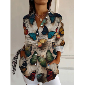 Women's Long Sleeve Shirt Spring/Fall Butterfly Buckle Shirt Collar Daily Going Out Casual Top