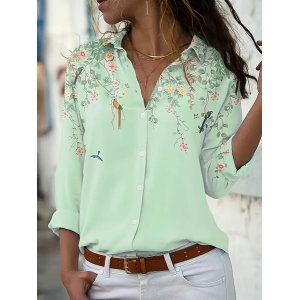 Women's Floral Long Sleeve Shirt Spring/Fall Printing Shirt Collar Daily Casual Top