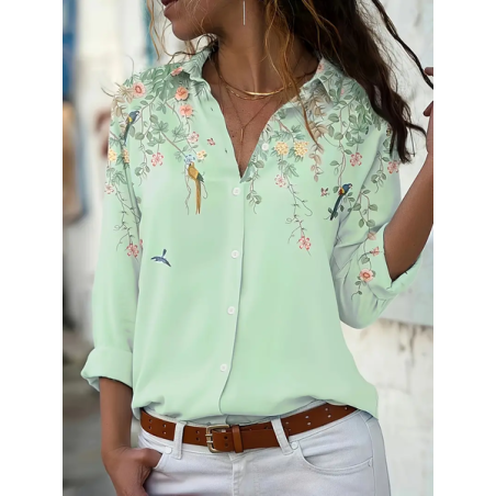 Women's Floral Long Sleeve Shirt Spring/Fall Printing Shirt Collar Daily Casual Top