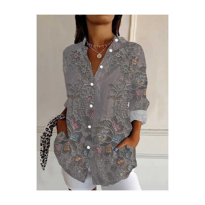 Women's Floral Long Sleeve Shirt Spring/Fall Buckle Shirt Collar Daily Casual Top