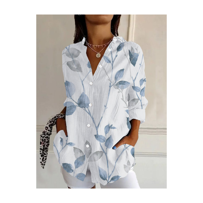 Women's Floral Long Sleeve Shirt Spring/Fall Buckle Shirt Collar Daily Casual Top