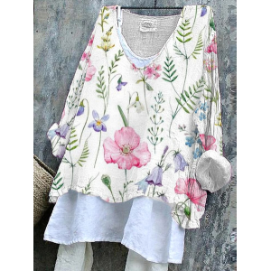 Women's Floral Long Sleeve Blouse_ Spring/Fall Printing V Neck Daily Casual Top