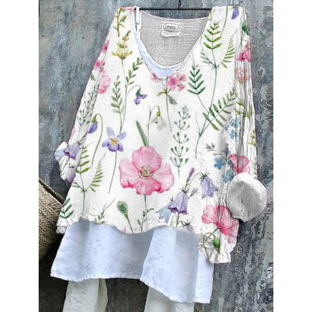 Women's Floral Long Sleeve Blouse_ Spring/Fall Printing V Neck Daily Casual Top